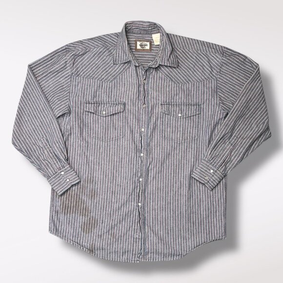 Western Plains Striped Pearl Snap Shirt Striped Long Sleeve Large - Picture 1 of 8